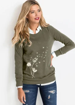 bonprix bonprix Sudadera de mezcla de algodón Verde oliva oscuro estampado Best