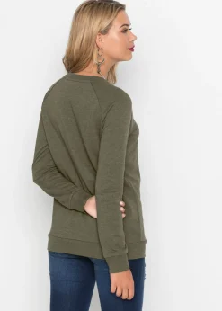 bonprix bonprix Sudadera de mezcla de algodón Verde oliva oscuro estampado Best