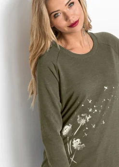 bonprix bonprix Sudadera de mezcla de algodón Verde oliva oscuro estampado Best