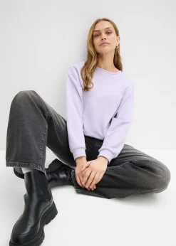 bonprix bonprix Sudadera de mezcla de algodón con bajo asimétrico lila pastel