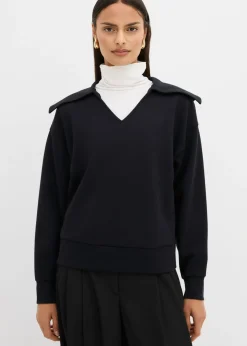 bonprix bonprix Sudadera de mezcla de viscosa con cuello ancho Negro