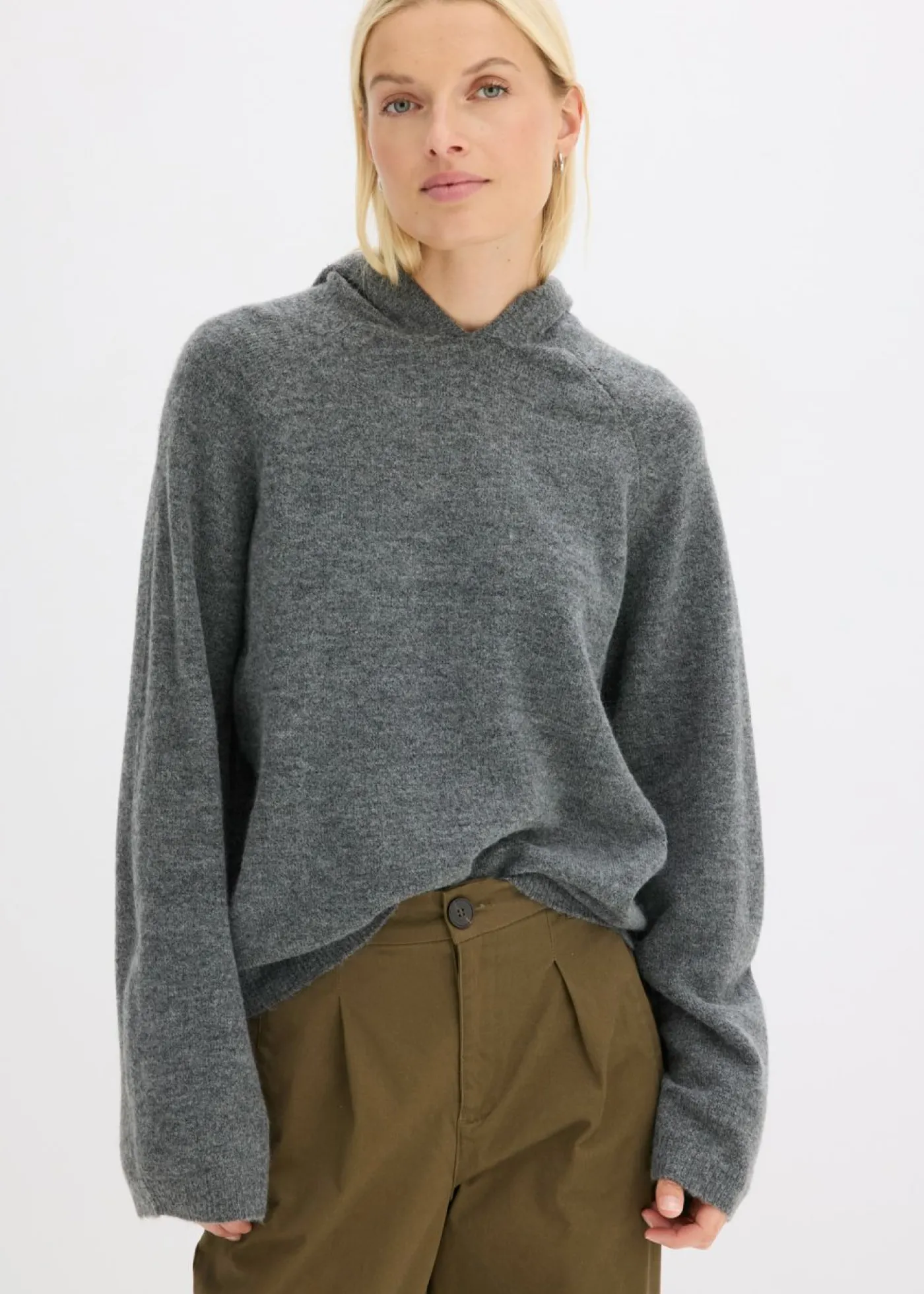 bonprix bonprix Sudadera de punto con capucha Antracita jaspeado Clearance
