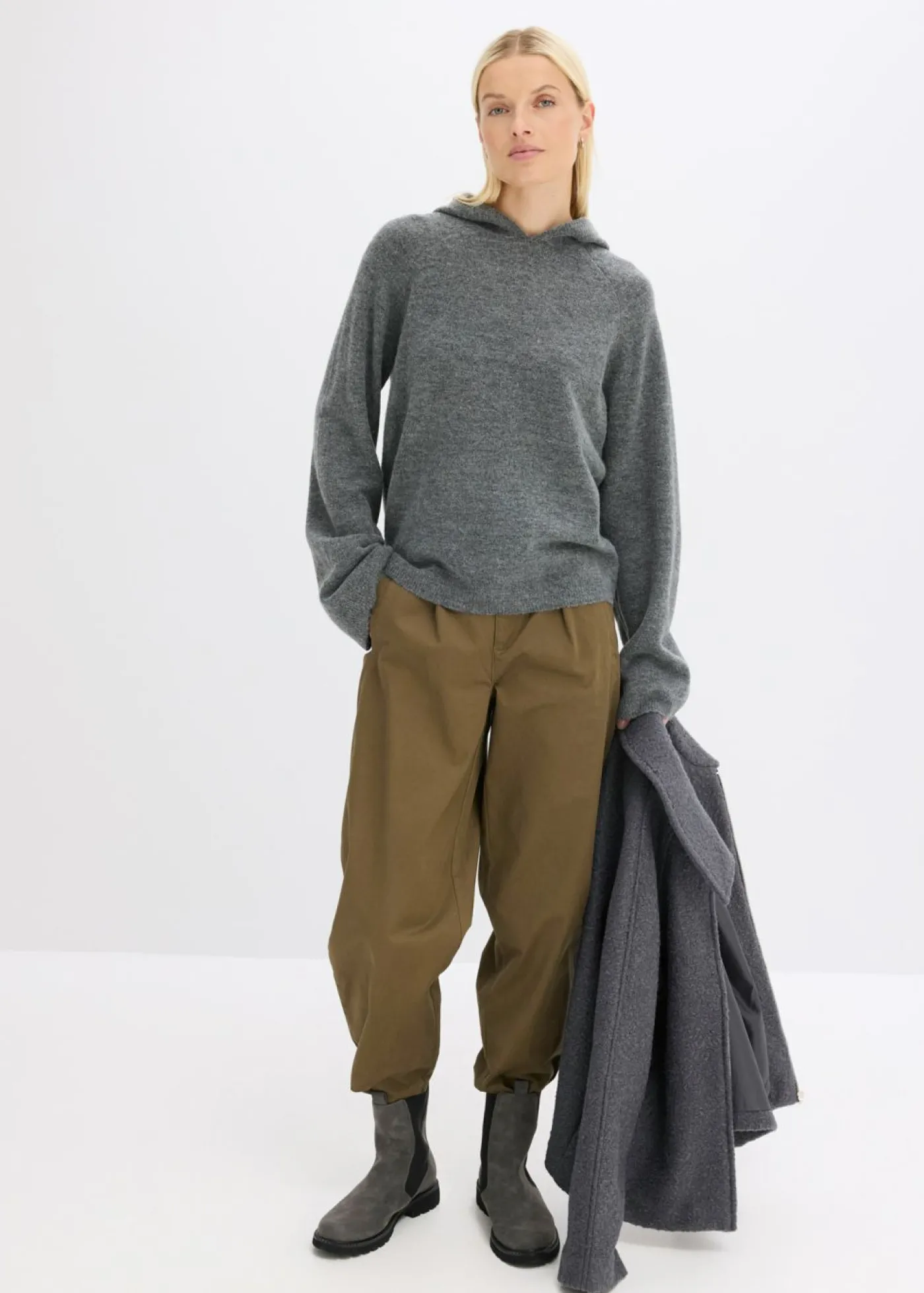 bonprix bonprix Sudadera de punto con capucha Antracita jaspeado Clearance