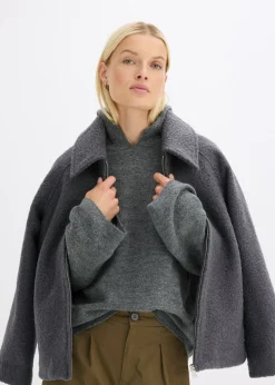 bonprix bonprix Sudadera de punto con capucha Antracita jaspeado Clearance
