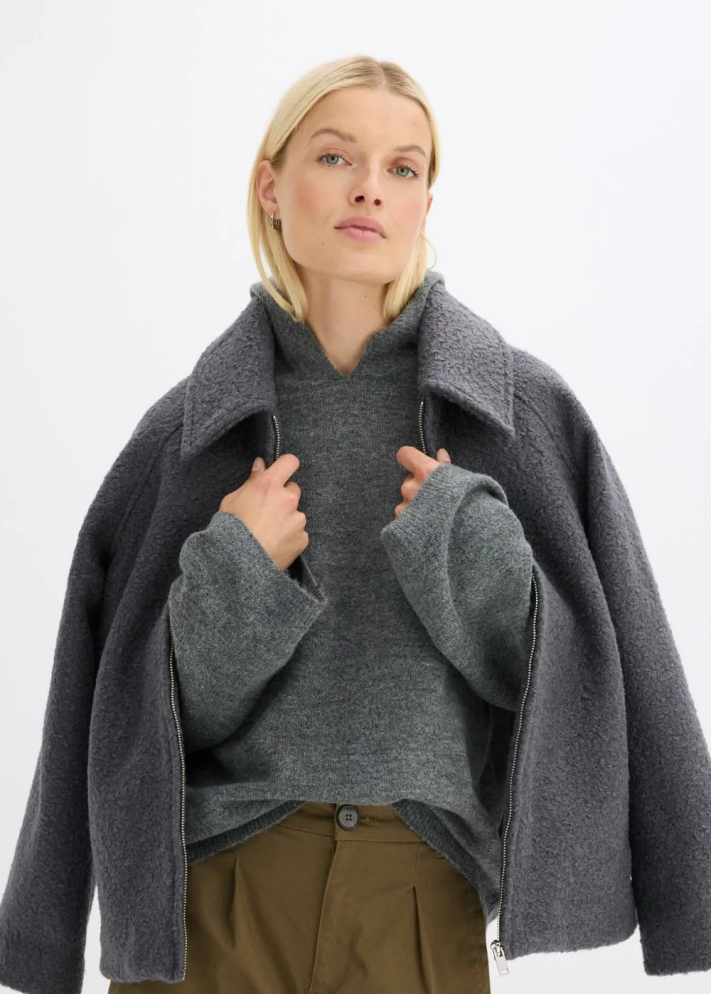 bonprix bonprix Sudadera de punto con capucha Antracita jaspeado Clearance