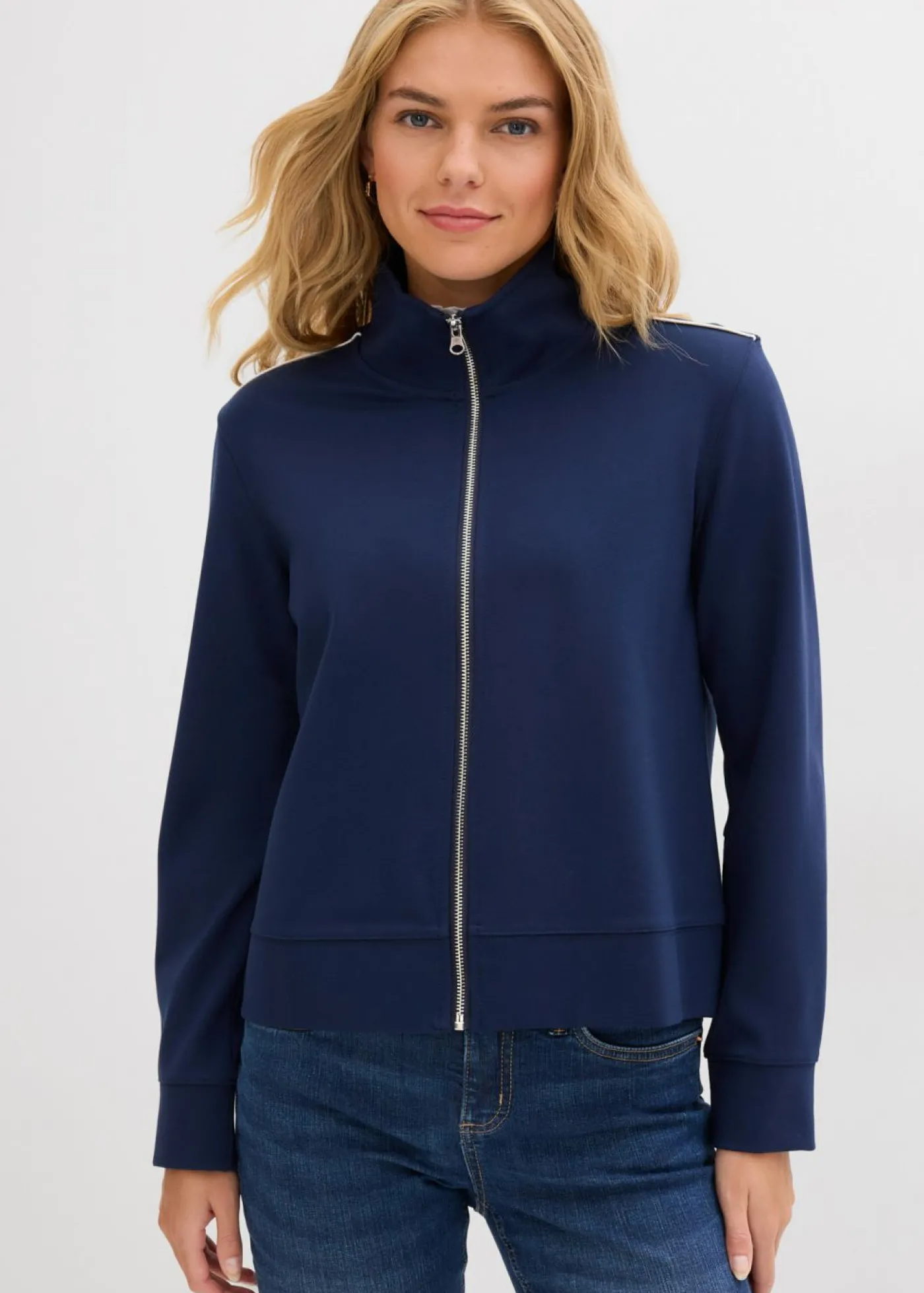 bonprix bonprix Sudadera de Punto di Roma cómoda Azul marino-blanco Online