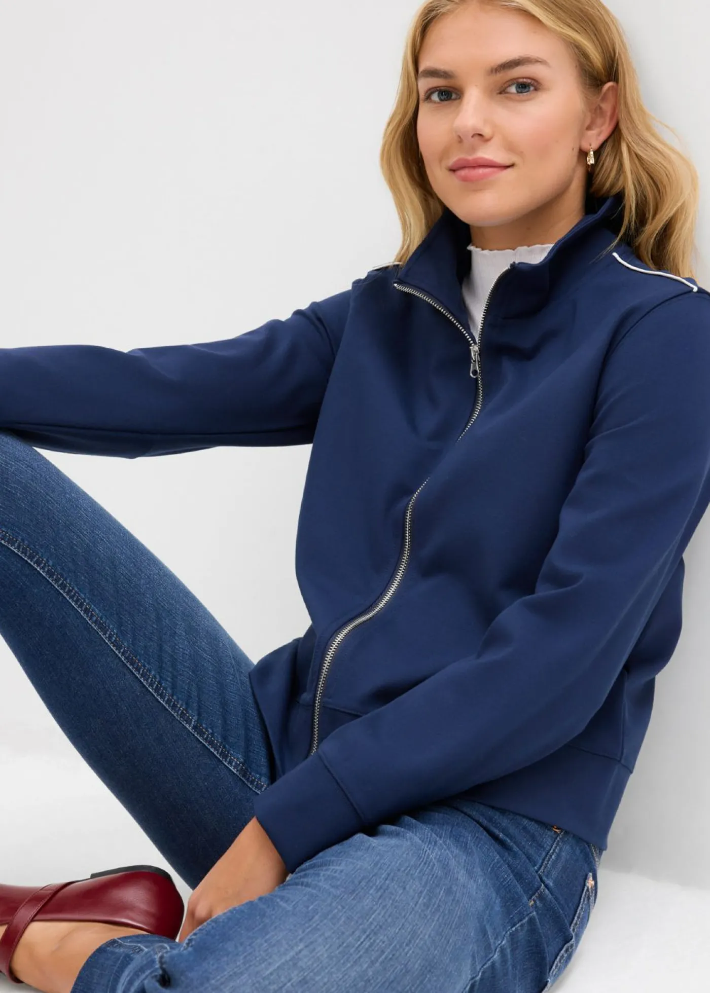 bonprix bonprix Sudadera de Punto di Roma cómoda Azul marino-blanco Online