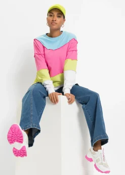bonprix bonprix Sudadera en mezcla suave de algodón Fucsia/verde menta Clearance