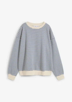 bonprix bonprix Sudadera holgada Denim-blanco lana de rayas Hot