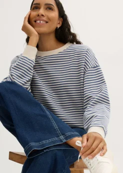 bonprix bonprix Sudadera holgada Denim-blanco lana de rayas Hot