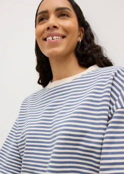 bonprix bonprix Sudadera holgada Denim-blanco lana de rayas Hot