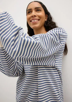 bonprix bonprix Sudadera holgada Denim-blanco lana de rayas Hot