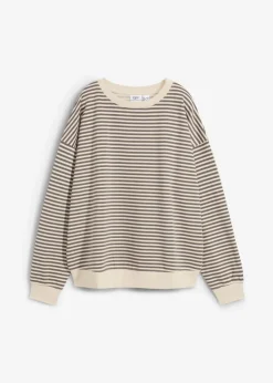 bonprix bonprix Sudadera holgada gris ahumado-blanco lana con rayas Discount