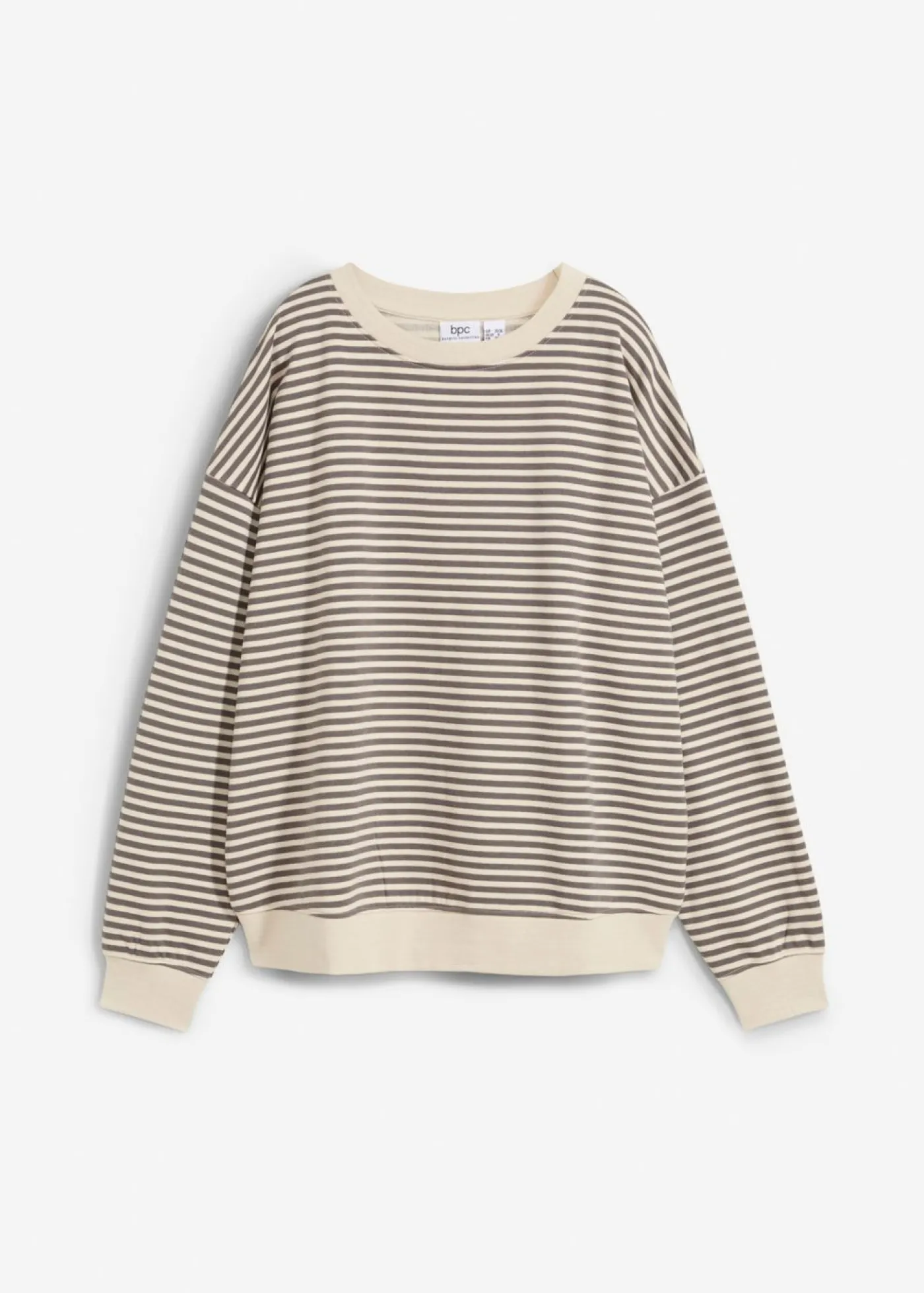bonprix bonprix Sudadera holgada gris ahumado-blanco lana con rayas Discount
