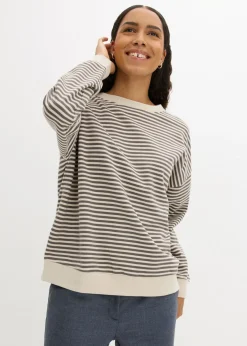 bonprix bonprix Sudadera holgada gris ahumado-blanco lana con rayas Discount