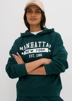 bonprix bonprix Sudadera holgada de algodón puro con capucha Verde intenso Hot