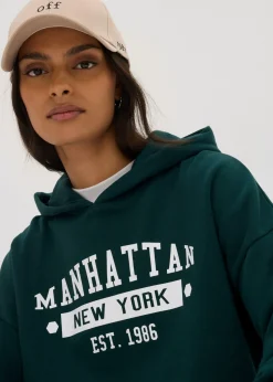 bonprix bonprix Sudadera holgada de algodón puro con capucha Verde intenso Hot