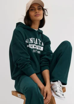 bonprix bonprix Sudadera holgada de algodón puro con capucha Verde intenso Hot