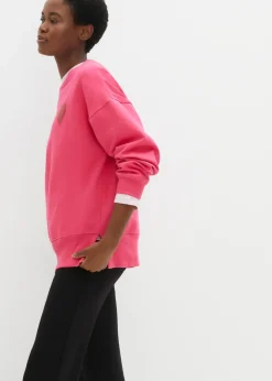 bonprix bonprix Sudadera holgada de algodón orgánico rosa oscuro/rojo cayena Outlet
