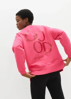 bonprix bonprix Sudadera holgada de algodón orgánico rosa oscuro/rojo cayena Outlet