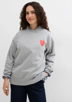 bonprix bonprix Sudadera holgada de algodón orgánico gris claro jaspeado-fresa Best