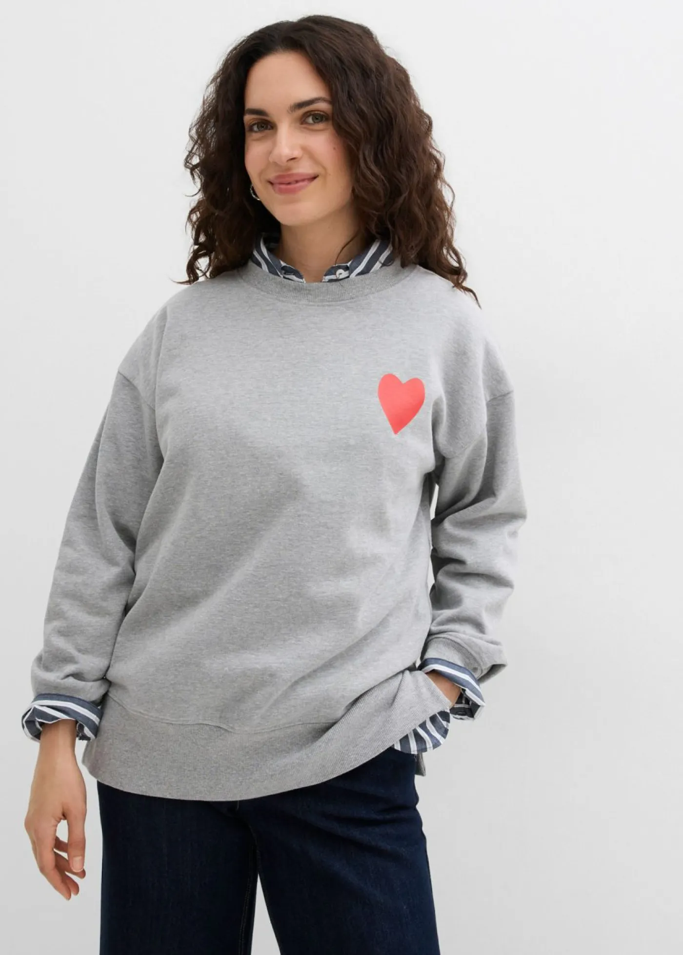 bonprix bonprix Sudadera holgada de algodón orgánico gris claro jaspeado-fresa Best