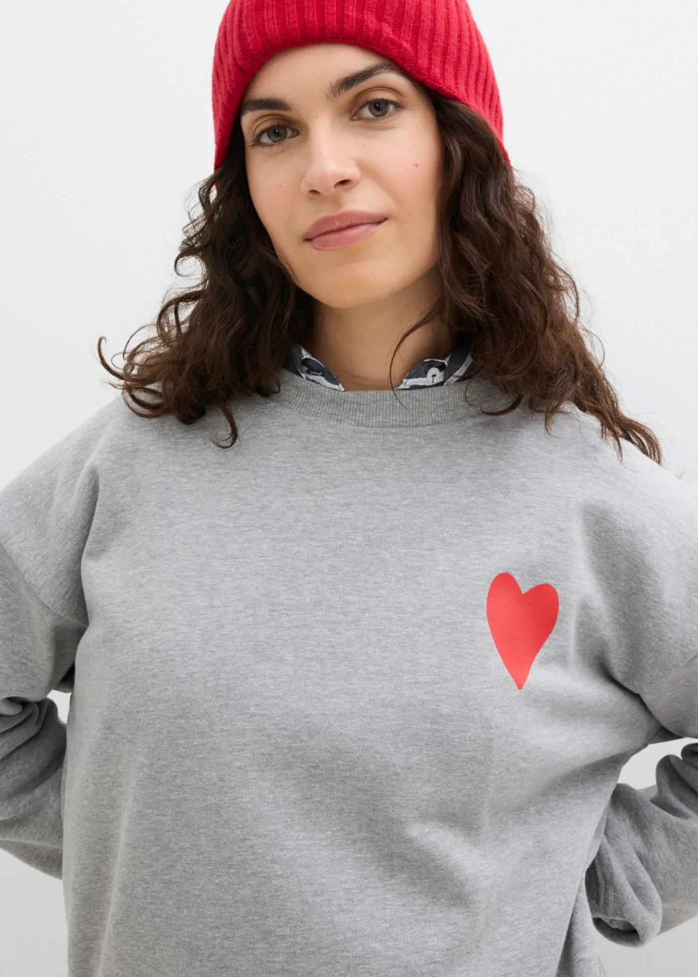 bonprix bonprix Sudadera holgada de algodón orgánico gris claro jaspeado-fresa Best