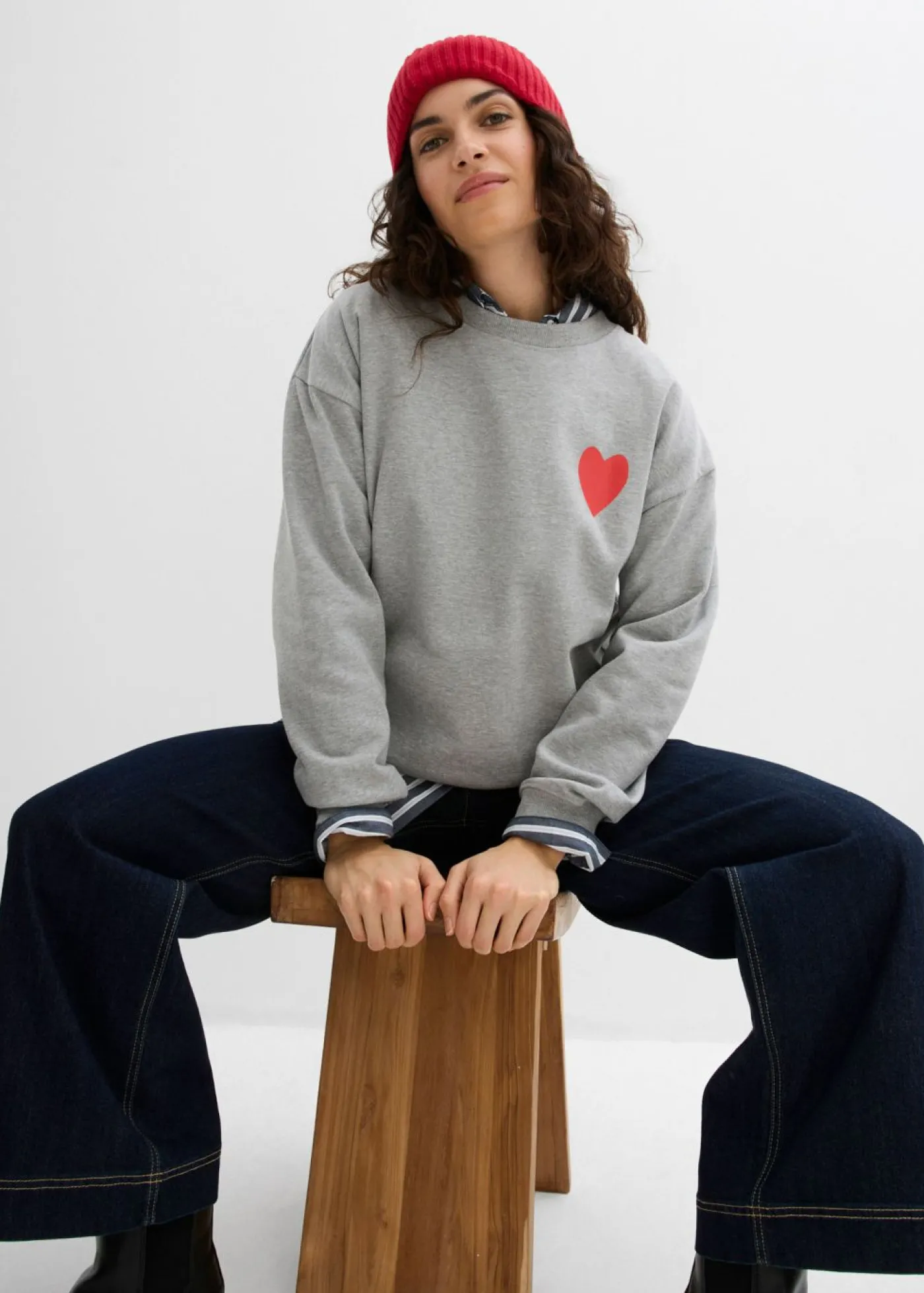 bonprix bonprix Sudadera holgada de algodón orgánico gris claro jaspeado-fresa Best