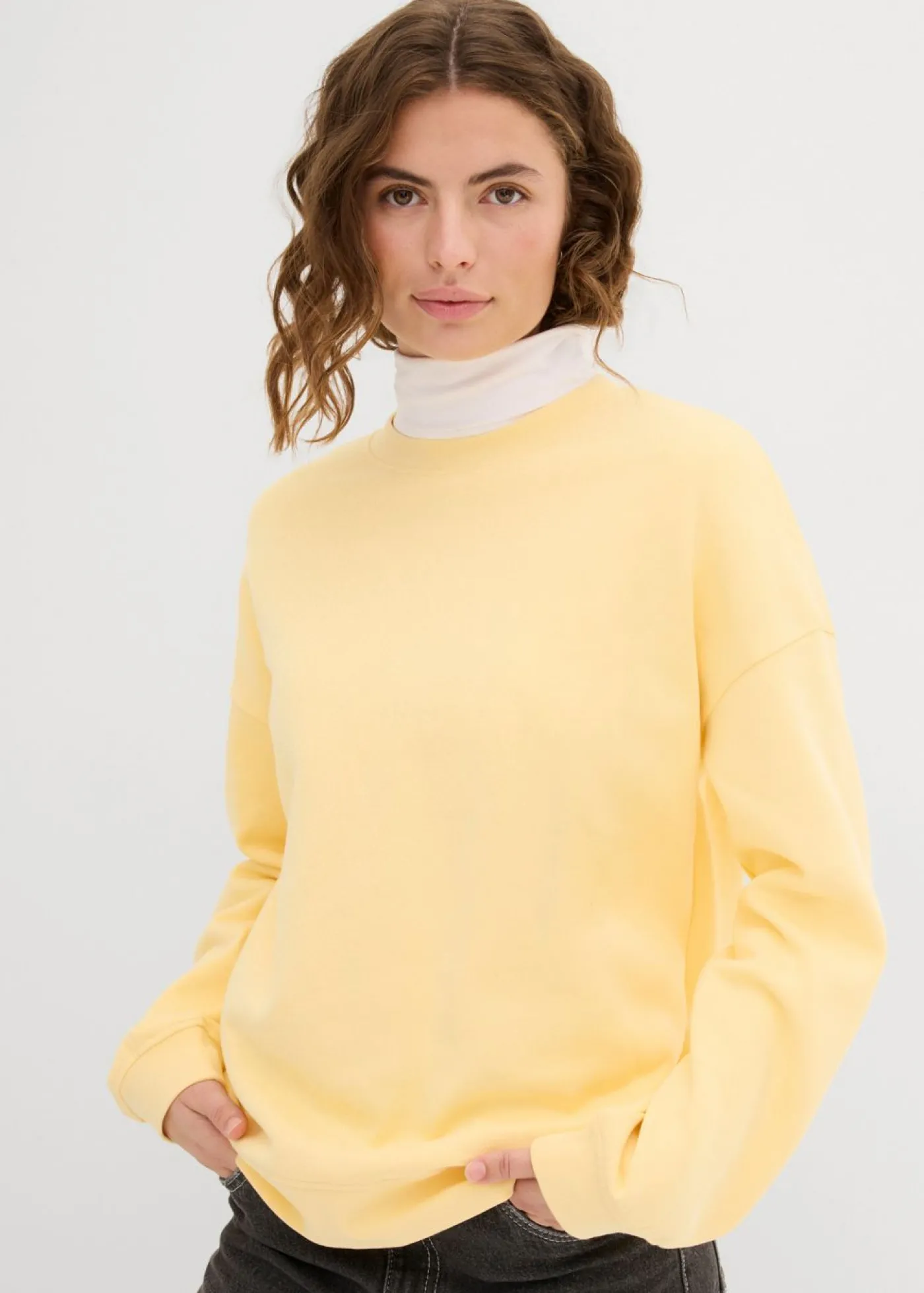 bonprix bonprix Sudadera holgada de algodón puro Amarillo crema Clearance