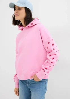 bonprix bonprix Sudadera holgada de algodón orgánico puro Rosa-rojo estampado Online