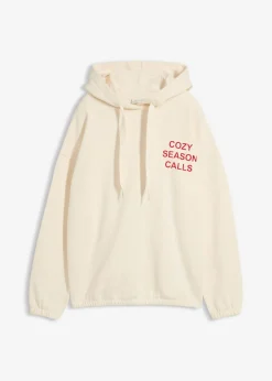 bonprix bonprix Sudadera holgada de algodón puro beige natural-rojo salsa Online