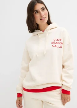 bonprix bonprix Sudadera holgada de algodón puro beige natural-rojo salsa Online