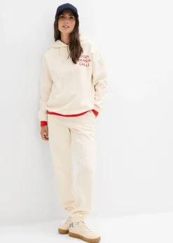 bonprix bonprix Sudadera holgada de algodón puro beige natural-rojo salsa Online