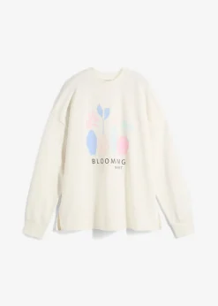 bonprix bonprix Sudadera holgada en mezcla de algodón Blanco lana estampado Outlet