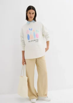 bonprix bonprix Sudadera holgada en mezcla de algodón Blanco lana estampado Outlet