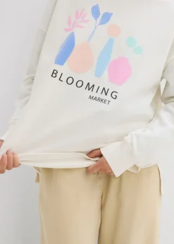 bonprix bonprix Sudadera holgada en mezcla de algodón Blanco lana estampado Outlet