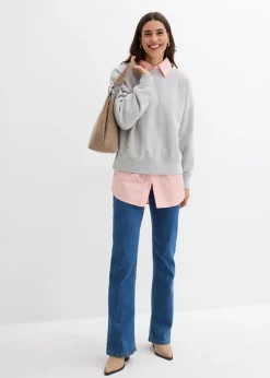 bonprix bonprix Sudadera holgada en mezcla de algodón Gris claro jaspeado Clearance