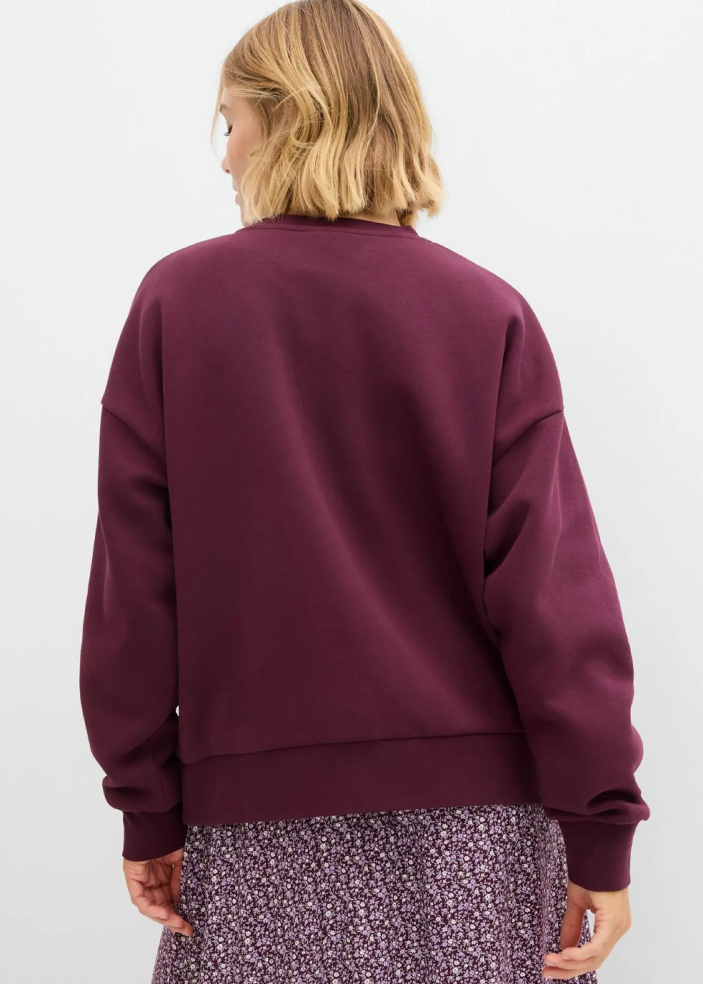 bonprix bonprix Sudadera holgada en mezcla de algodón rojo burdeos-rosa Outlet