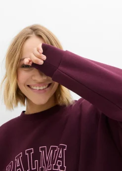 bonprix bonprix Sudadera holgada en mezcla de algodón rojo burdeos-rosa Outlet