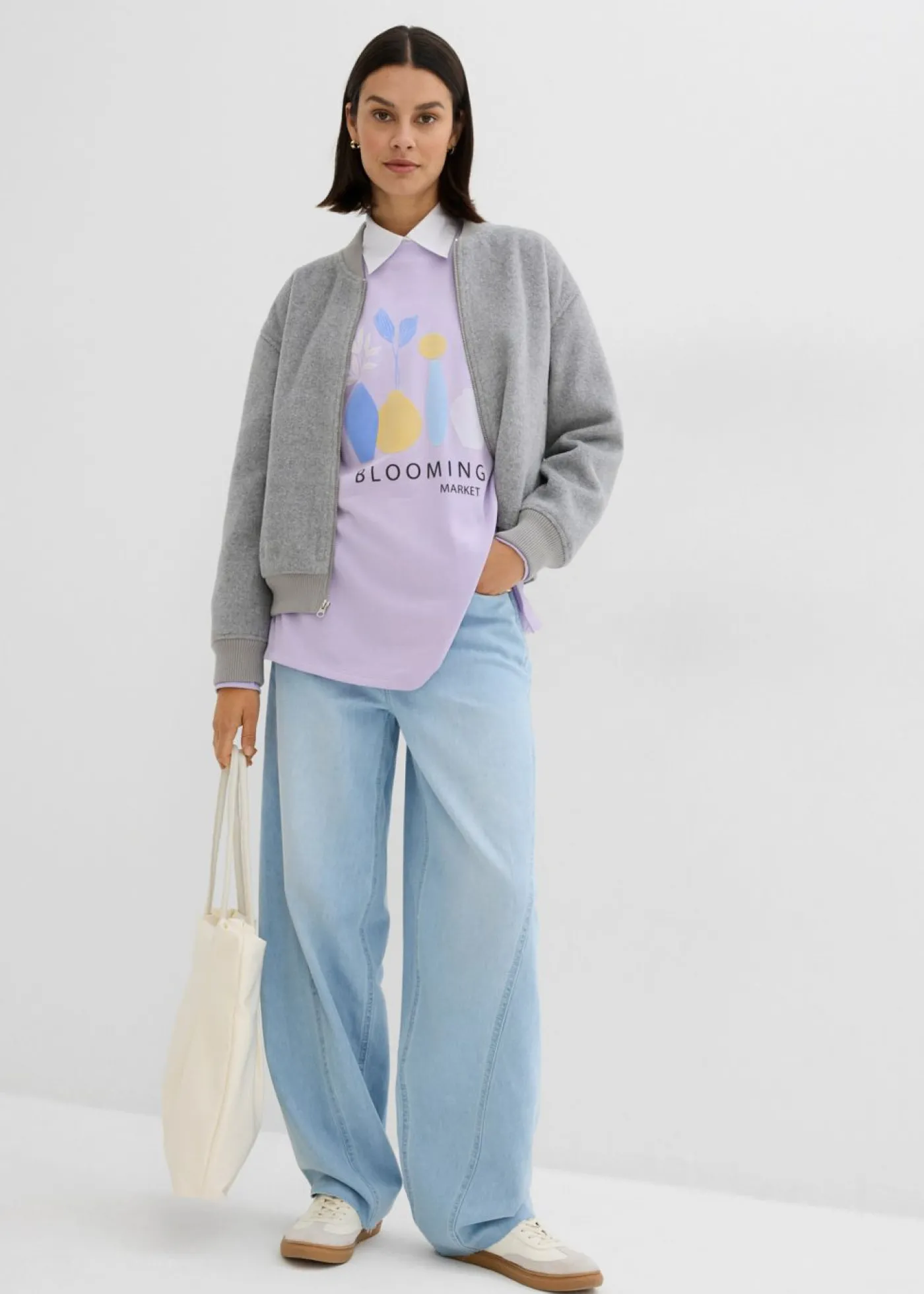bonprix bonprix Sudadera holgada en mezcla de algodón Lila pastel estampado