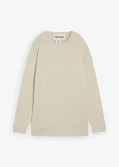 bonprix bonprix Sudadera larga con aspecto de punto arena claro moteado Online