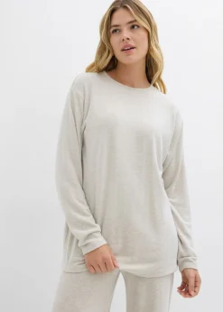 bonprix bonprix Sudadera larga con aspecto de punto arena claro moteado Online