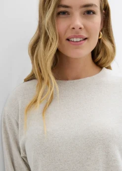 bonprix bonprix Sudadera larga con aspecto de punto arena claro moteado Online