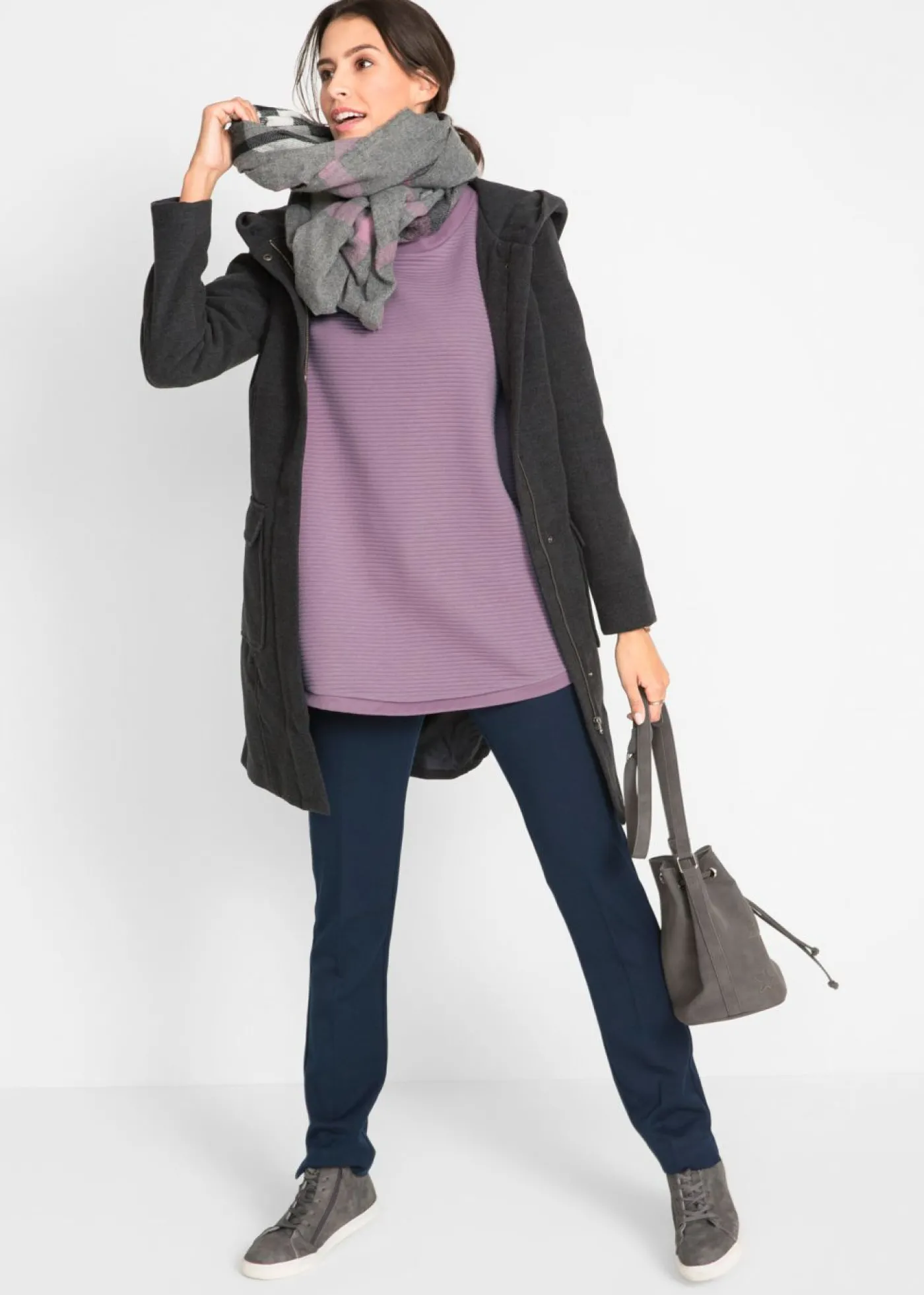 bonprix bonprix Sudadera larga con viscosa Lavanda mate Sale