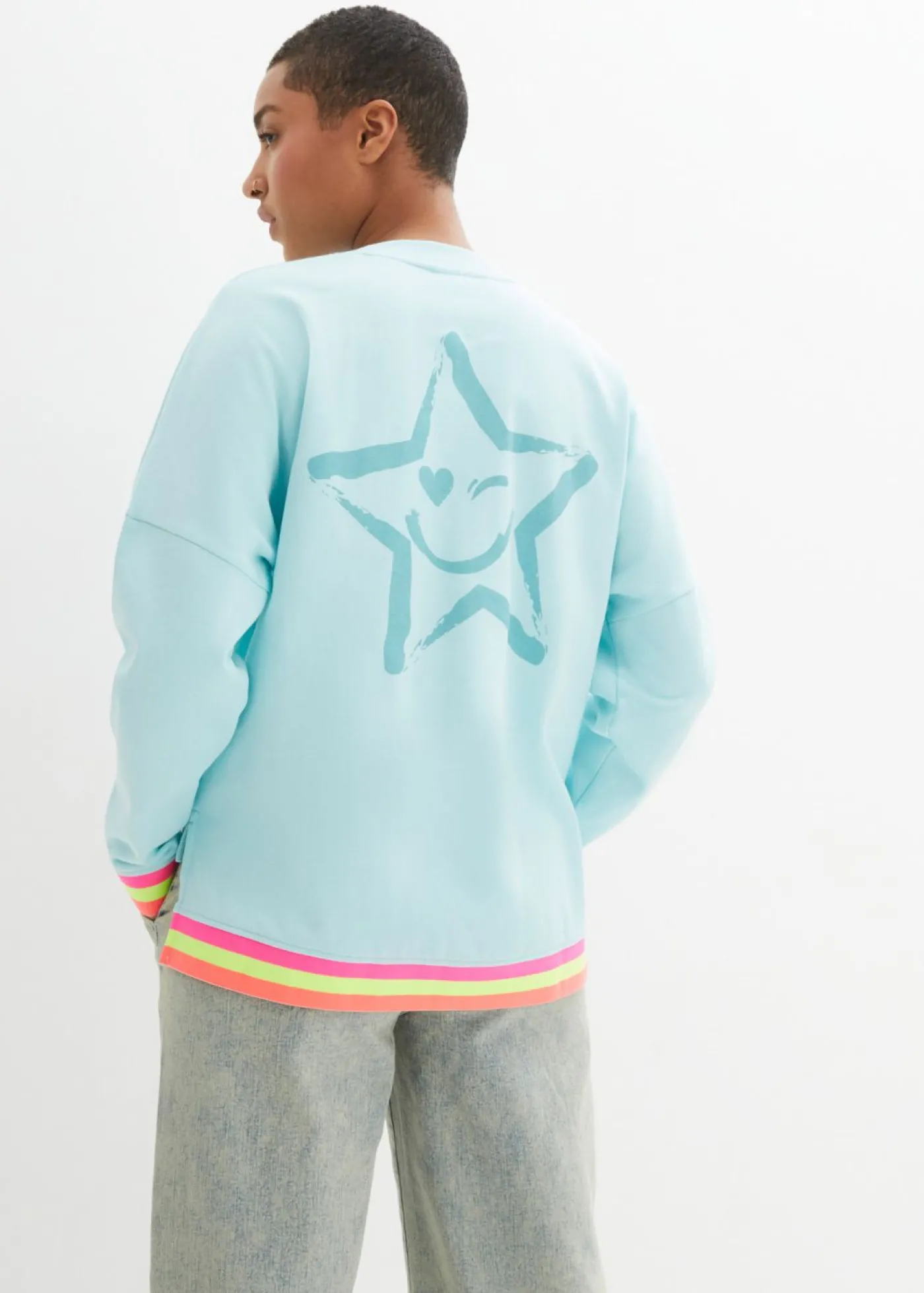 bonprix bonprix Sudadera oversize con puños multicolores de algodón puro menta polar New