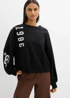 bonprix bonprix Sudadera oversize de algodón orgánico Negro-blanco Outlet