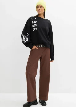 bonprix bonprix Sudadera oversize de algodón orgánico Negro-blanco Outlet