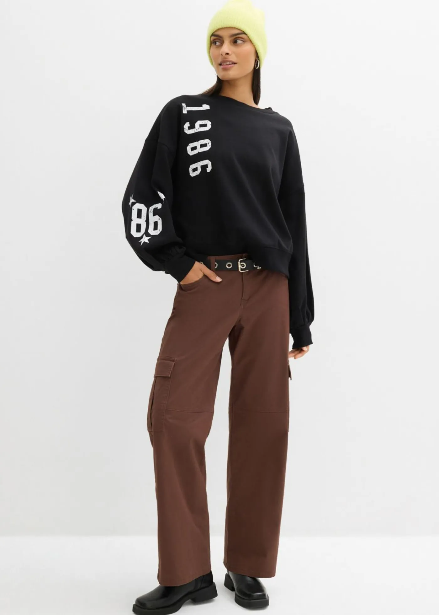 bonprix bonprix Sudadera oversize de algodón orgánico Negro-blanco Outlet