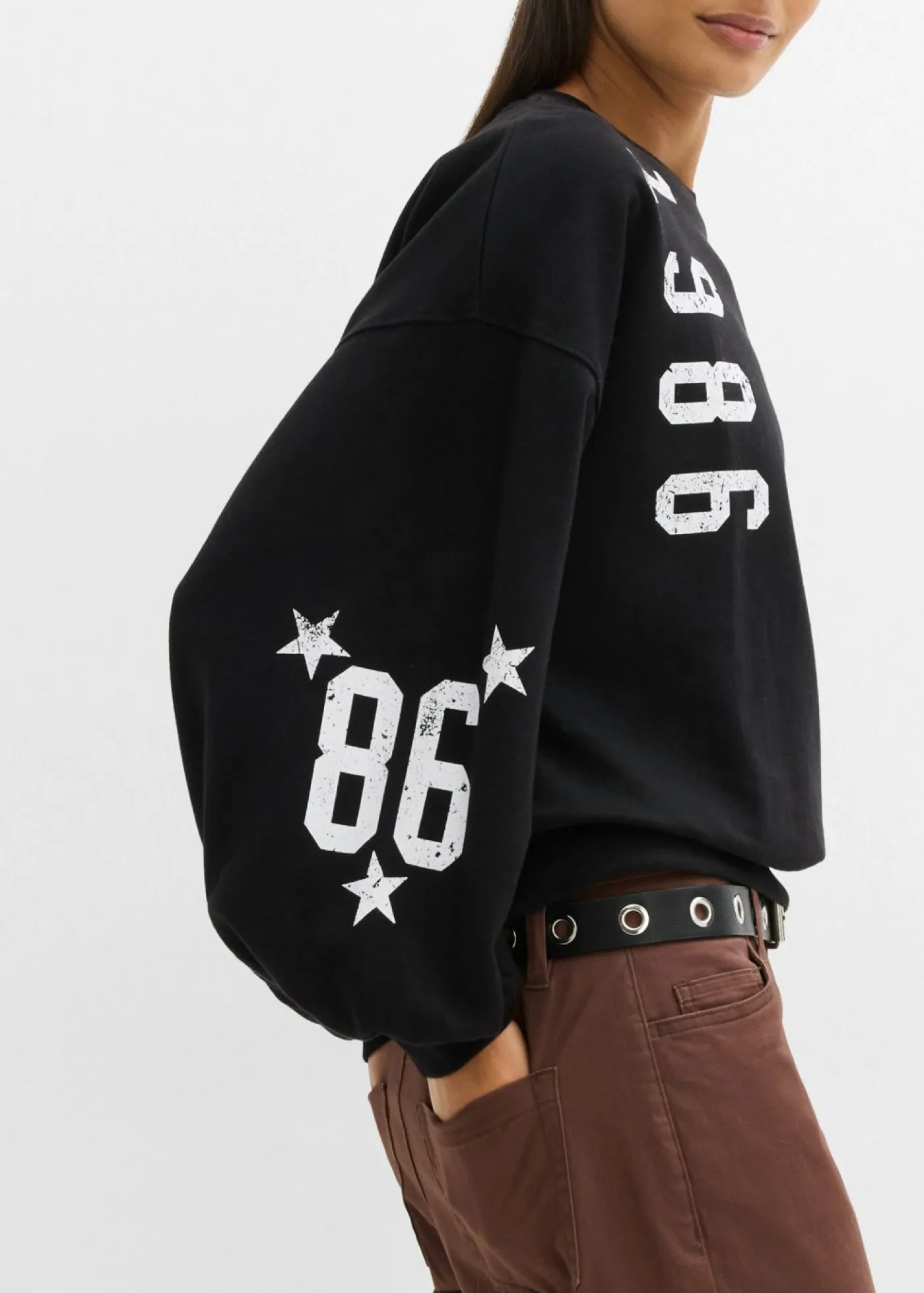 bonprix bonprix Sudadera oversize de algodón orgánico Negro-blanco Outlet