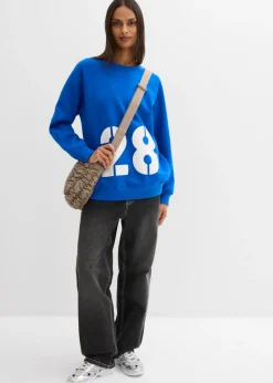 bonprix bonprix Sudadera oversize de algodón orgánico Azul ártico-blanco Best